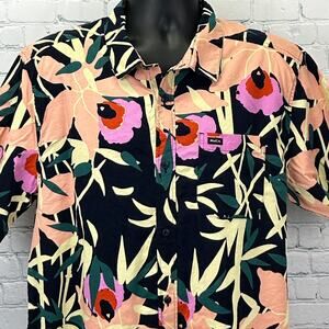 RVCA Button Front Shirt Floral Hawaiian PM Tenore Short Sleeve Black XL X-Large